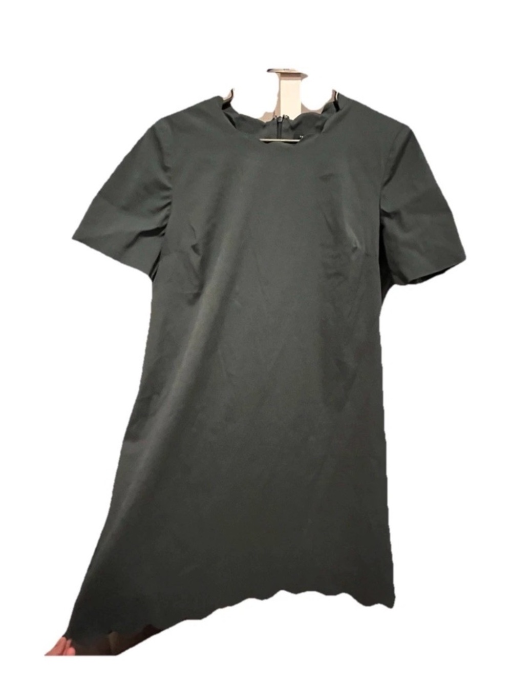 Halogen Scallop Hem Short-Sleeve Forest Green Shift Dress